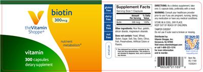 Photo of the The Vitamin Shoppe Biotin 300 mcg label