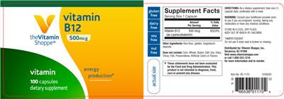 Photo of the The Vitamin Shoppe Vitamin B12 500 mcg label