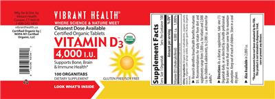 Photo of the Vibrant Health Vitamin D3 4,000 IU label