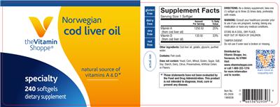 Photo of the The Vitamin Shoppe Norwegian Cod Liver Oil label