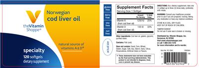 Photo of the The Vitamin Shoppe Norwegian Cod Liver Oil label
