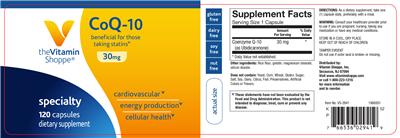 Photo of the The Vitamin Shoppe CoQ-10 30 mg label
