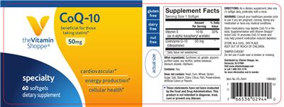 Photo of the The Vitamin Shoppe CoQ-10 50 mg label