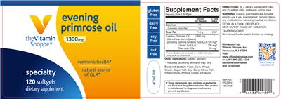 Photo of the The Vitamin Shoppe Evening Primrose Oil 1300 mg label