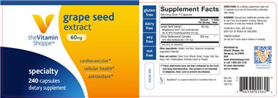 Photo of the The Vitamin Shoppe Grape Seed Extract 60 mg label