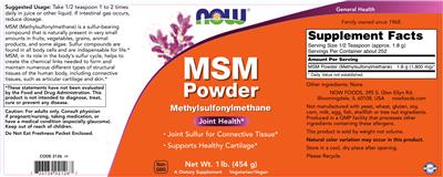 Photo of the NOW MSM Powder label