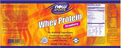 Photo of the NOW Sports Whey Protein Strawberry label