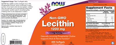 Photo of the NOW Non-GMO Lecithin 1200 mg label