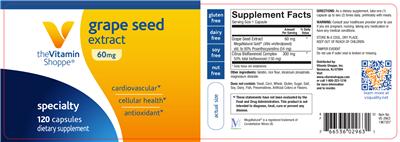 Photo of the The Vitamin Shoppe Grape Seed Extract 60 mg label