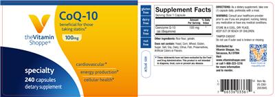 Photo of the The Vitamin Shoppe CoQ-10 100 mg label