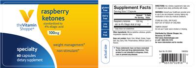 Photo of the The Vitamin Shoppe Raspberry Ketones 100 mg label