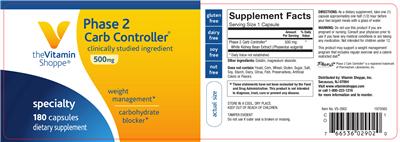 Photo of the The Vitamin Shoppe Phase 2 Carb Controller 500 mg label