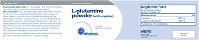 Photo of the Pharmax L-Glutamine Powder (with Arginine) label