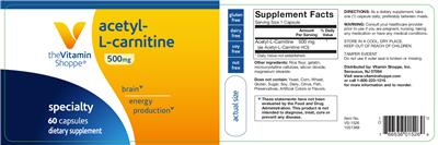 Photo of the The Vitamin Shoppe Acetyl-L-Carnitine 500 mg label