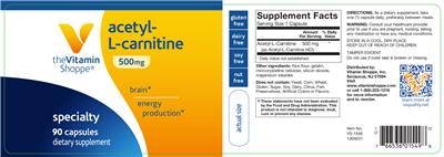 Photo of the The Vitamin Shoppe Acetyl-L-Carnitine 500 mg label