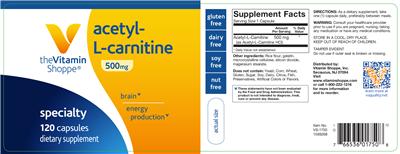 Photo of the The Vitamin Shoppe Acetyl-L-Carnitine 500 mg label