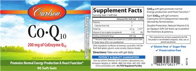 Photo of the Carlson Co-Q10 200 mg label