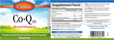 Photo of the Carlson Co-Q10 300 mg label