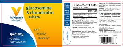 Photo of the The Vitamin Shoppe Glucosamine & Chondroitin Sulfate label