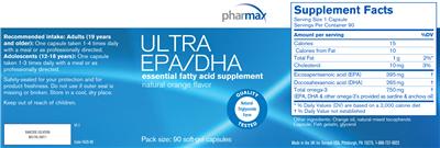 Photo of the Pharmax Ultra EPA/DHA Natural Orange Flavor label