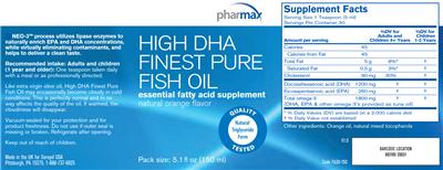 Photo of the Pharmax High DHA Finest Pure Fish Oil Natural Orange Flavor label