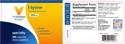 Photo of the The Vitamin Shoppe L-Lysine 500 mg label