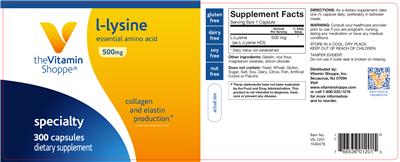 Photo of the The Vitamin Shoppe L-Lysine 500 mg label