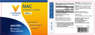 Photo of the The Vitamin Shoppe NAC 600 mg label