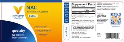 Photo of the The Vitamin Shoppe NAC 600 mg label