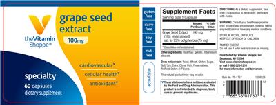 Photo of the The Vitamin Shoppe Grape Seed Extract 100 mg label