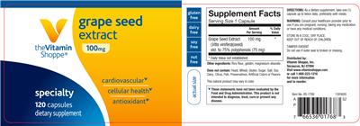 Photo of the The Vitamin Shoppe Grape Seed Extract 100 mg label