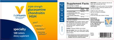 Photo of the The Vitamin Shoppe Glucosamine Chondroitin MSM Triple Strength label