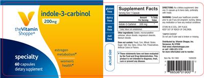 Photo of the The Vitamin Shoppe Indole-3-Carbinol 200 mg label