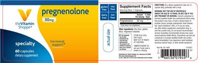 Photo of the The Vitamin Shoppe Pregnenolone 30 mg label