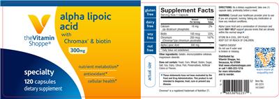 Photo of the The Vitamin Shoppe Alpha Lipoic Acid with Chromax & Biotin 300 mg label