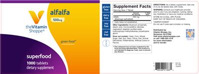 Photo of the The Vitamin Shoppe Alfalfa 500 mg label