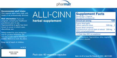 Photo of the Pharmax Alli-Cinn label