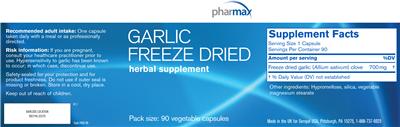 Photo of the Pharmax Garlic Freeze Dried label