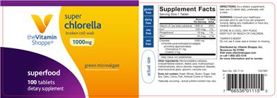 Photo of the The Vitamin Shoppe Super Chlorella 1000 mg label