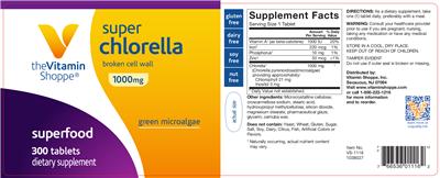 Photo of the The Vitamin Shoppe Super Chlorella 1000 mg label