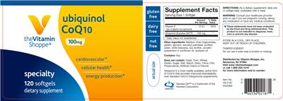 Photo of the The Vitamin Shoppe Ubiquinol CoQ10 100 mg label