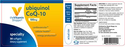 Photo of the The Vitamin Shoppe Ubiquinol CoQ-10 100 mg label