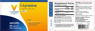 Photo of the The Vitamin Shoppe L-Tyrosine 500 mg label