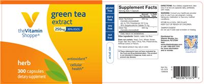 Photo of the The Vitamin Shoppe Green Tea Extract 250 mg label