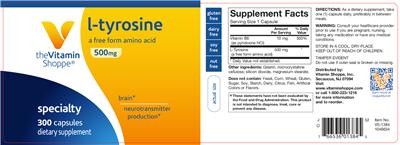 Photo of the The Vitamin Shoppe L-Tyrosine 500 mg label