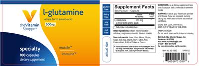 Photo of the The Vitamin Shoppe L-Glutamine 500 mg label