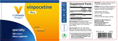 Photo of the The Vitamin Shoppe Vinpocetine 10 mg label