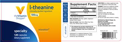Photo of the The Vitamin Shoppe L-Theanine 100 mg label