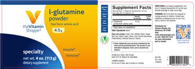Photo of the The Vitamin Shoppe L-Glutamine Powder 4.5 g label