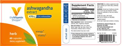 Photo of the The Vitamin Shoppe Ashwagandha Extract 470 mg label